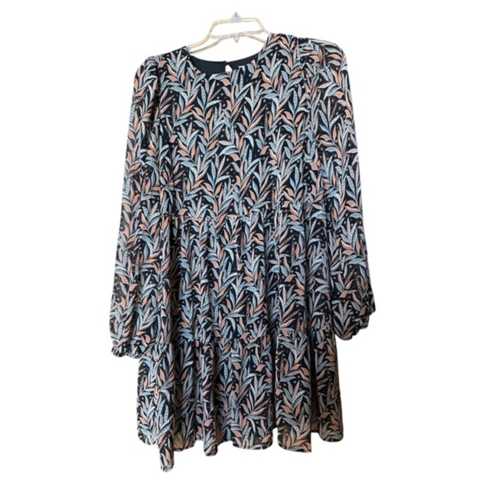 THML Long Sleeve Baby Doll Mini Dress Small NWT Botanical Boho Fairycore